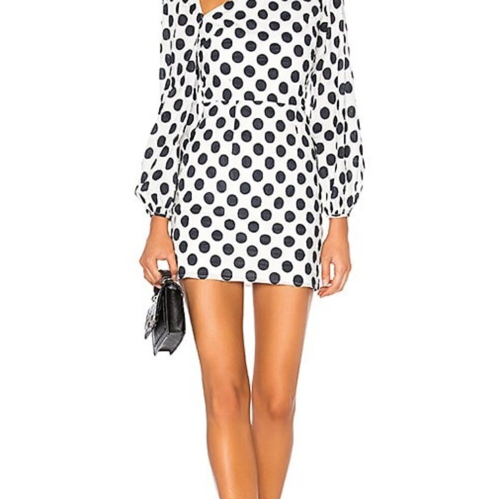 Lovers + Friends Andy Polka Mini Dress Asymmetric Neck Balloon Sleeve Size XL - Picture 12 of 12